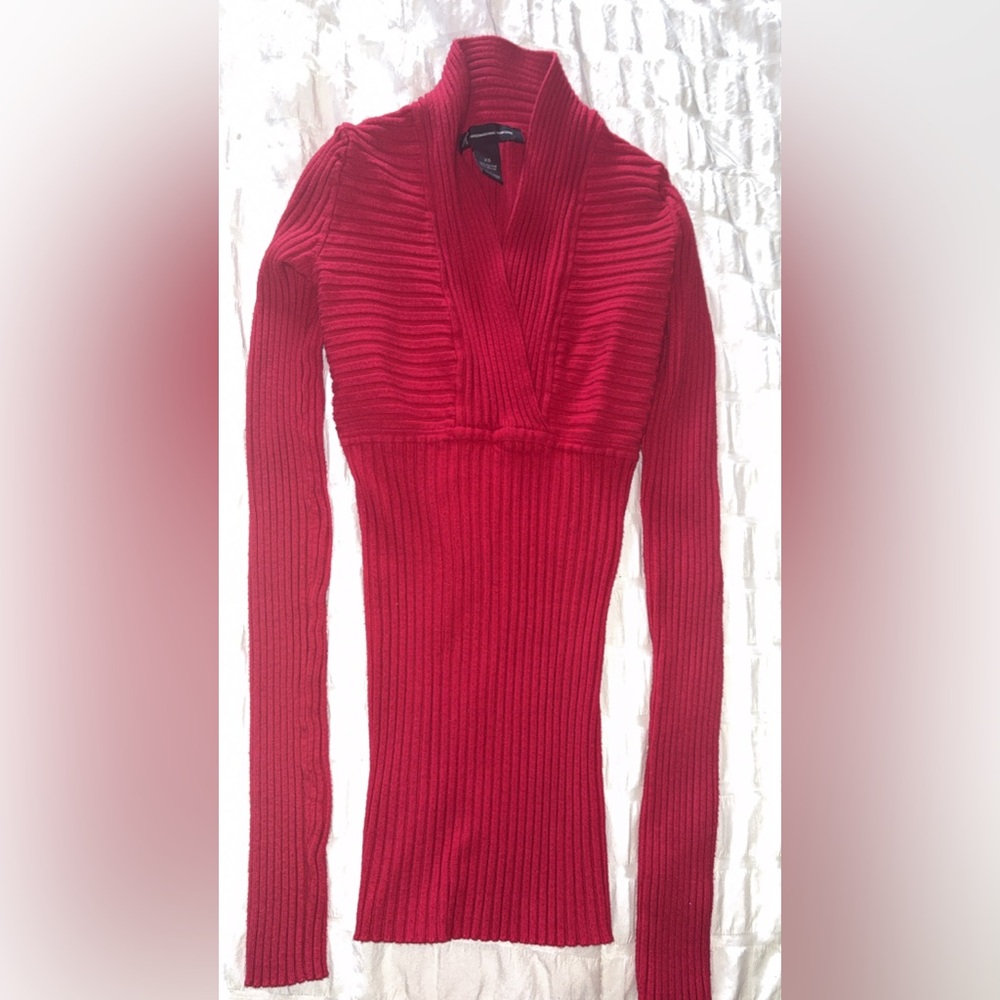 INC International Concepts V-Neck Ribbed Sweater in Red